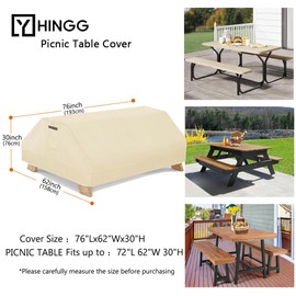 YHINGG Picnic Table Cover Waterproof 70/72 Inch 600D Oxford Outdoor Table Cover with Bench Covers for Winter DustProof Heavy Duty (Beige, 6FT-70/72inch)