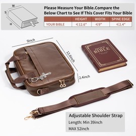 Pechor Leather Bible Cover Case for Men Women, Large Bible Bag Bible Study Supplies Church Bag Bible Journaling Kit with Shoulder Strap, Book Carrying Case Christian Gifts for Lady Teen Girls