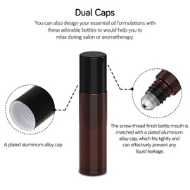 PrettyCare Roller Bottles For Oils 10 ml (Amber Glass, 24 Pack, 1 Extra Stainless Steel Balls, 12 Labels, 1 Opener, 1 Funnels Essential Oil Roller Bottles, Roller on Bottles