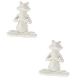 Mipcase 2pcs Ceramic Yoga Frog Figurine Unique Indoor Adornment for Home Decor Delicate Craftsmanship Durable Material Tabletop Ornament for Meditation Zen Culture