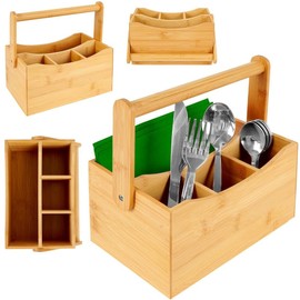 Vilde Wooden Container Cutlery Holder Cutlery Basket Cutlery Tray Cutlery Stand with 4 Compartments for Cutlery Sauces Napkins and Spices