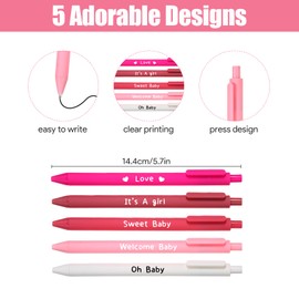 60PCS Baby Shower Pens for Guests, Bulk Baby Shower Favors for Guests, It's a Girl Ballpoint Pens with Black Ink, Retractable Writing Pens for Gender Reveal Party Favors Thank You Gifts, Pink