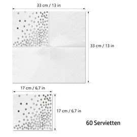 Napkins, Pack of 100 Napkins with Golden Dot, White Napkin for with Silver Polka Dots, for Events such as Birthday Parties, Weddings and Holiday Parties