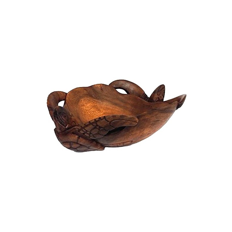 8" Hand Carved Wood Hawaiian Double Honu Sea Turtle Bowl