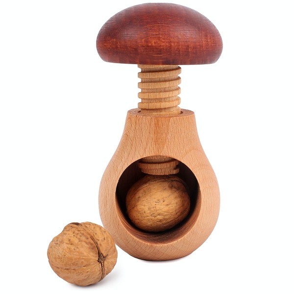 Creative Home Wooden Nutcracker | Mushroom Shaped | 10 x 6 cm | Natural Beech Wood | Screw Mechanism for Cracking Nut | Perfect as a Tool for the Kitchen | Solid & Durable