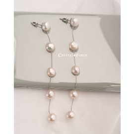 Long Pearl Dangle Earrings for Women 14K Gold Plated Sterling Silver Post Pearl Drop Tassel Earrings for Bridal Wedding (Five Silver)