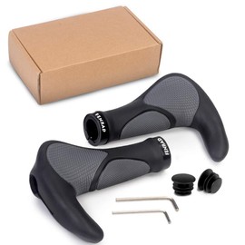 Ergonomic Bicycle Grips, Horn Handlebar Grips for MTB, Trekking Bike, E-Bike, City Bike, Road Bike and Folding Bike with Two Sides Lock-On Design Made of Non-Slip Rubber (22 mm Bicycle Grips)