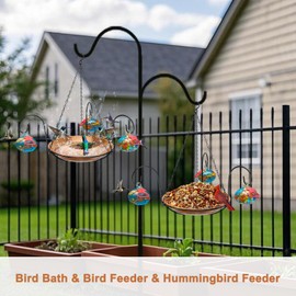 Wind Chimes Hanging Bird Feeders for Outdoors ＆ Bird Bath ＆ Hummingbird Feeders for Outdoors 3-in-1,Hand Blown Glass Hummingbird Feeder Balls,Detachable Bird Feeder ＆ BirdBath(11in)(Phoenix Tail Blue)
