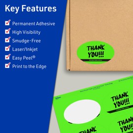 Avery Printable Oval Labels with Sure Feed Technology, 2" x 3-1/3", Neon Green Labels, Print-to-The-Edge, Laser/Inkjet, 80 Total, Great for Soap Labels and Candle Labels