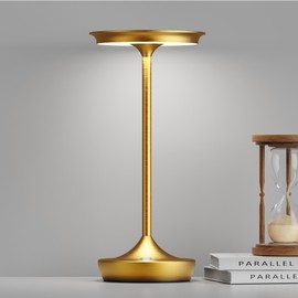 SHANGCAI LED Rechargeable Cordless Table Lamps, Portable Outdoor Battery Operated Table Light 3 Color Stepless Dimming Table Lamp with Memory Function for Patio Restaurant Dining Room Gold