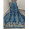 wowfabric4less123 Turquoise Gold 4way stretch sequin Lace fabric 50” Width