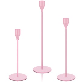 Mumufy 3pcs Metal Taper Candle Holder for Table Centerpieces, Wedding Decor and Dinner Party, Taper Pillar Candle Sticks Stand Holders Decor, Housewarming Gift (Pink)