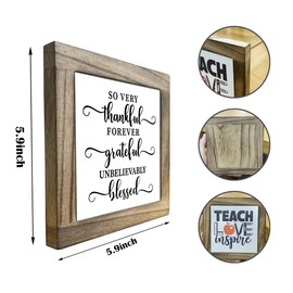 Inspirational Wood Sign, Box Wood Plaques Desk Décor, Farmhouse Rustic Table Art, Home Decor Sign, Thank You Gift, Gift for Family or Friends, So Very Thankful Forever Grateful Unbelievably Blessed