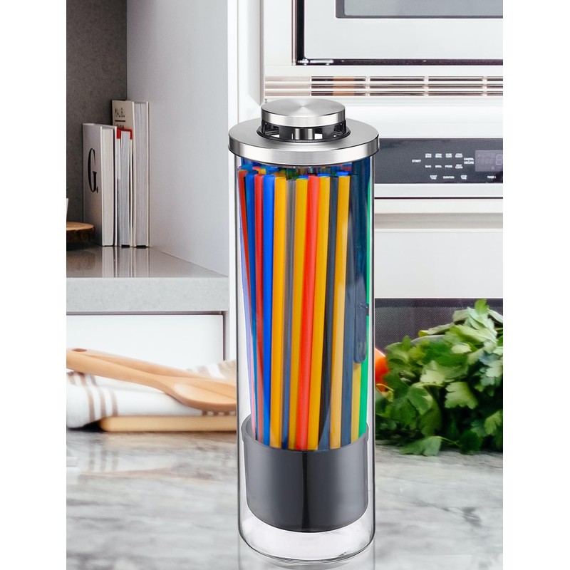 Straw Holder Dispenser for Counter - Clear Glass Drinking Straw