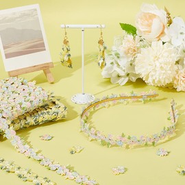 PH PandaHall 5 Yards Flower Lace Ribbon Yellow Floral Lace Trim 20mm Decorating Lace Flower Embroidered Trim Ribbons for DIY Wedding Appliques Sewing Craft Scrapbooking Upholstery Curtain Patchwork