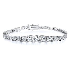 Graduated Cubic Zirconia Tennis Bracelet for Women Men 18K White Gold Plated Graduated CZ Bracelet Size 9 inches