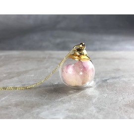 MadamLili Real Cherry Blossom Pink Glass Pendant Necklace - 925 Sterling Gold Plated - Floral Bridal Jewelry with Gift Box