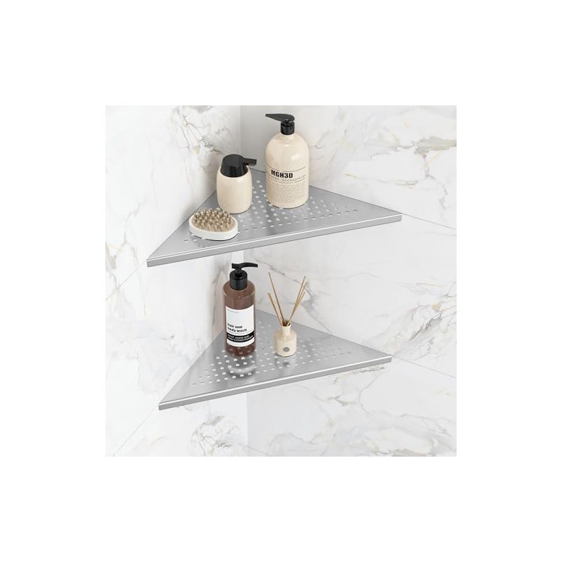 Qeke Corner Shower Shelves, 10” Recessed Tile Shower Shelf Brushed