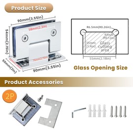 Alise Glass Shower Door Hinges, 90 Degree Hinges for Bathroom Doors,Heavy Duty Stainless Steel Cabinet Hinge Wall to Glass,Frameless Shower Doors Hardware Replacement Part,Polished Chrome (2P)