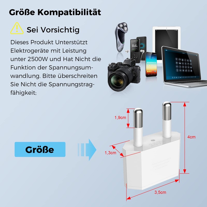 VIEVRE US to EU Adapter, 2 Pin Adapter, USA Germany