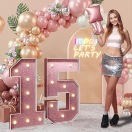 imprsv 3FT Rose-Gold 15th-Birthday Decorations Numbers: 15th Birthday Party Anniversary Decorations Large Light Up Numbers 15 for Girls Boys