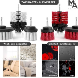M&A Quality® Drill brush attachment set, set of 6 soft and hard cleaning brushes for almost all surfaces, extra easy cleaning drill brush, cordless screwdriver brush attachment