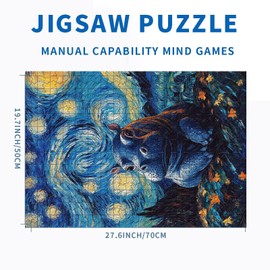 Cute Little Hippo 1000 Piece Jigsaw Puzzles for Adults Van Gogh Starry Night Style Art Jigsaw Puzzle Colorful DIY Puzzles for Home Decoration Gifts Family Puzzle Perfect for Game Nights 20×27 Inches