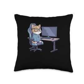 Gamer Cat Squad Funny Meme Throw Pillow