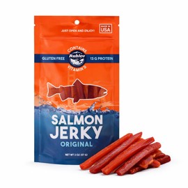Rublev Salmon Jerky Original Flavor – Wild Caught Dried Fish Strips, High Protein Snack with Omega 3, Gluten Free Chewy Seafood Jerky, Low Carb On-the-Go Snack, 2 oz (57 g), Made in USA