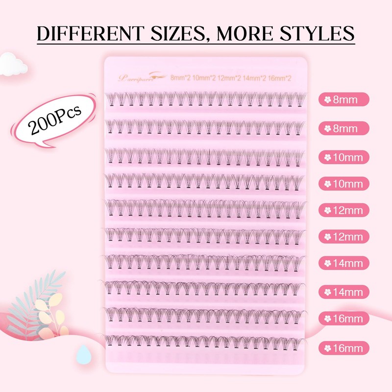 Parriparri Individual Lashes 200 Pcs Cluster Lashes Natural 10D DIY