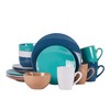 HomeVss, Color Wave Stoneware 16pc Dinnerware Set, Earth Paint Mixed