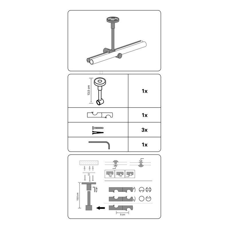 GARDINIA Memphis Series Ceiling Support for Curtain Rods, 2-Track Open,