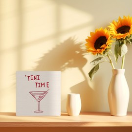 FHUGX Tini Time Wooden Sign 5x5,Martini Bar Sign,Martini Wood Sign, Martini Party Sign,Party Bar Decor,Martini Gifts,Martini Party Decorations