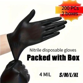 100/200PCS Black Nitrile Gloves - Powder-Free, Latex-Free, Disposable, Ideal for Home Kitchen Cleaning Rubber Smooth Hand doctor  gloves Disposable Black Food Grade Gloves:_200 pcs_S