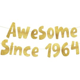 Awesome Since 1964 Banner Pre-strung Happy 60th Birthday Banner Gold Glittery 60 Sixty Years Old Birthday Party Decorations for Men Women (60)
