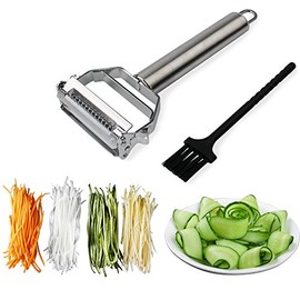 Sunkuka Julienne Peeler Cortador de acero inoxidable con cepillo de limpieza Pro para zanahoria, patata, melón, artilugio, verduras, frutas