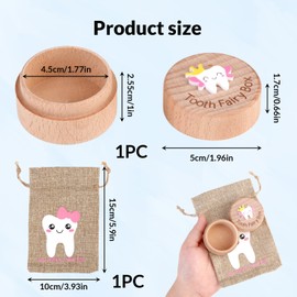 SMCEHEYA Tooth Storage Box 2Pcs Tooth Fairy Bag Tooth Keepsake Box Wooden Tooth Fairy Pouch Baby Teeth Holder Cute Tooth Fairy Gift for Tooth Loss Baby Birthday Girl and Boy(Storage Box + Storage Bag)