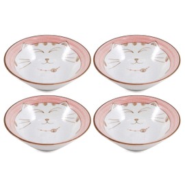 JapanBargain, Japanese Porcelain Bowl Rice Bowl Soup Bowl Made in Japan, Maneki Neko Smiling Cat Pattern (4, Bowl 4-1/4-inch)