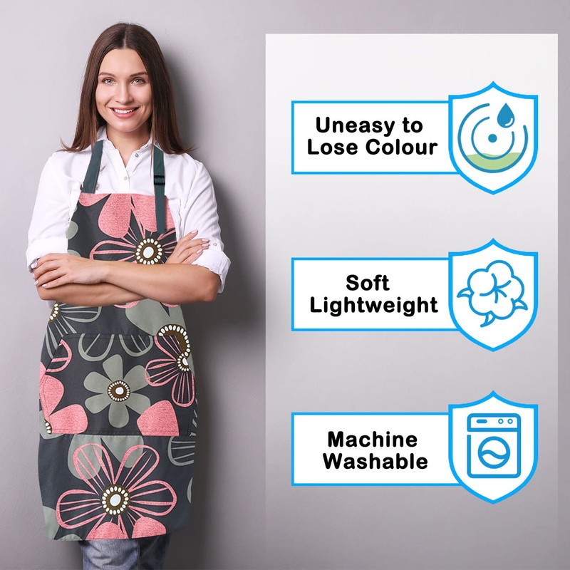 LECTNORE Chefs Kitchen Aprons, Floral Aprons for Women Adjustable Apron