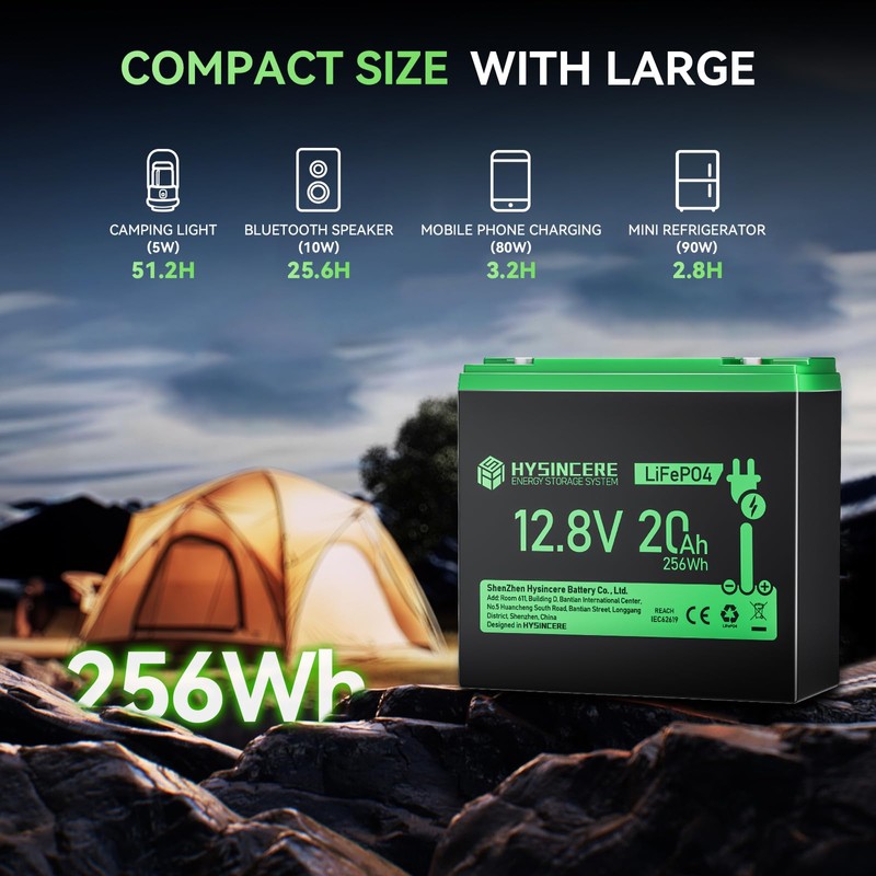 12V 20Ah LiFePO4 Battery, Built-in 30A BMS, Deep Cycles Rechargeable