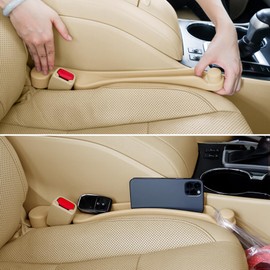 Car Seat Gap Filler 2 Pack Soft Foam Multifunctional Seat Side Gap Filler with Organizer & Hook Function, 3in1 Gap Stopper Universal Fit Car SUV Truck Fill The Gap Between Seat & Console (Dark Beige)