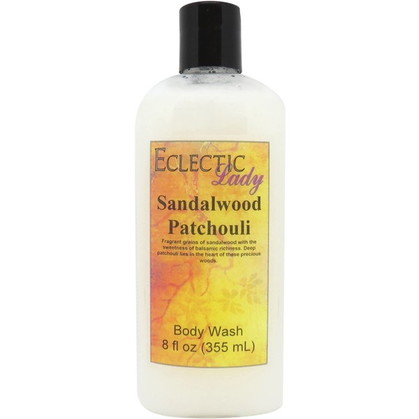Eclectic Lady Liquid Pearl Body Wash - Sandalwood Patchouli Scent 3-in-1 Use For Bubble Bath, Hand Soap & Body Wash, Phthalate-Free Sandalwood Patchouli Fragrance, Handcrafted in USA (8 oz)