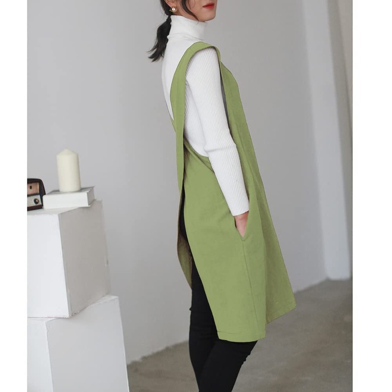 AOBBYBBS Cotton Linen Japanese Apron Halter Cross Back Bandage X