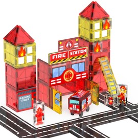 SKTMYY Fire Station Magnetic Tiles Building Toys for Kids Ages 4-8