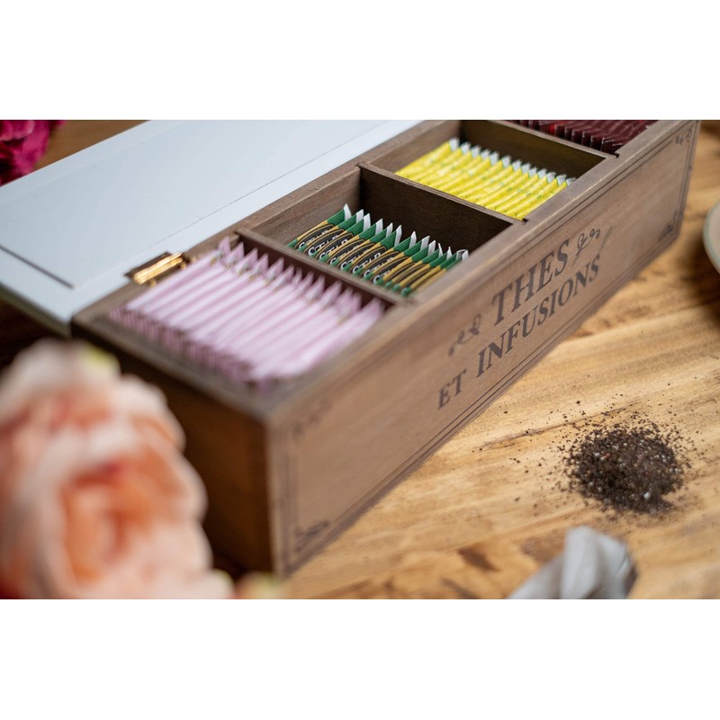 Morgan Wooden Tea Box, Tea Bag Holder, with 4 Tea