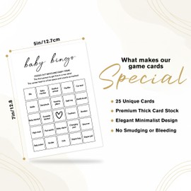 Sahjzk Baby Shower Bingo Cards, 25 Unique Sheets, Gender Neutral Party Game with Perforated Calling Cards, Fun Boy or Girl Shower Activity