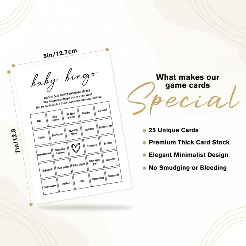 Sahjzk Baby Shower Bingo Cards, 25 Unique Sheets, Gender Neutral