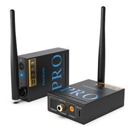 1Mii Wireless Audio Transmitter Receiver (Transmitter and Receiver Set) 2.4G No Delay Bluetooth TV Transmitter Receiver Optical Coaxial AUX Input / Output 24bit/192kHz HiFi Sound Quality 100m Long Range Compatible TV PC MP4 Audio Transmission Powered Speaker Amplifier Sound Bar Plug and Play Quick Connect RT5066Pro