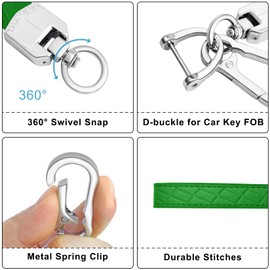 OHKYOOT Leather Wristlet Keychain,Car Key Chain Wrist Keychain with 3 Key Ring and Anti-Lost D Ring (Green)
