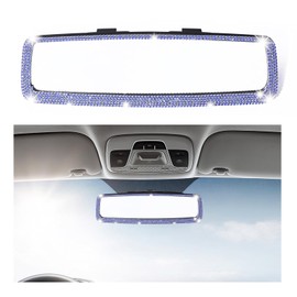 Kewucn Car Bling Rear View Mirror, HD Glass Rear View Mirror with Crystal Diamond, Rhinestone Rearview Mirror, Universal Car Interior Decoration Accessories for Women and Teens (Bling Blue)